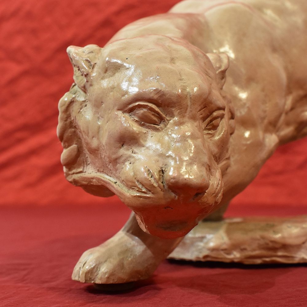 STTE50 art deco sculpture panther  lion earthenware statue XX century.jpg
